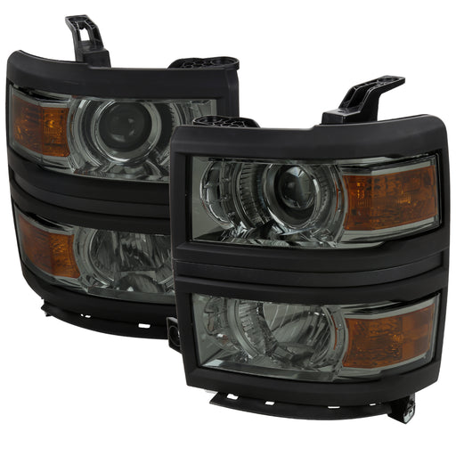 Spec-D 14-15 Chevrolet Silverado 1500 Projector Headlights Chrome Housing Light Smoked Lens With Black Trim - Uses Stock Bulbs 2LHP-SIV14LG-BK-GO