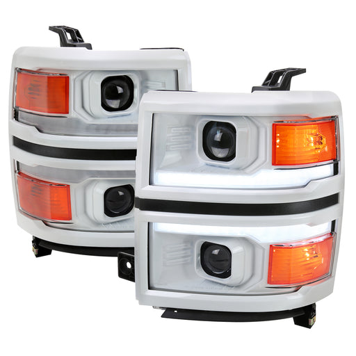 Spec-D 14-15 Chevrolet Silverado 1500 Projector Headlights With Led Bar White Housing And Clear Lens - Black Trim - Amber Reflector -  Switchback - Led Sequential Signal - Breathing Light Effect 2LHP-SIV14XE-SQ-RS