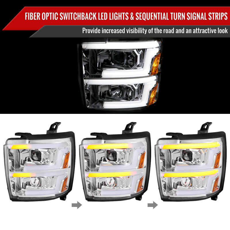 Spec-D 15-19 Chevrolet Silverado 2500Hd 3500Hd Projector Headlights Chrome Housing Clear Lens 2LHP-SIV1525-SQ-TM