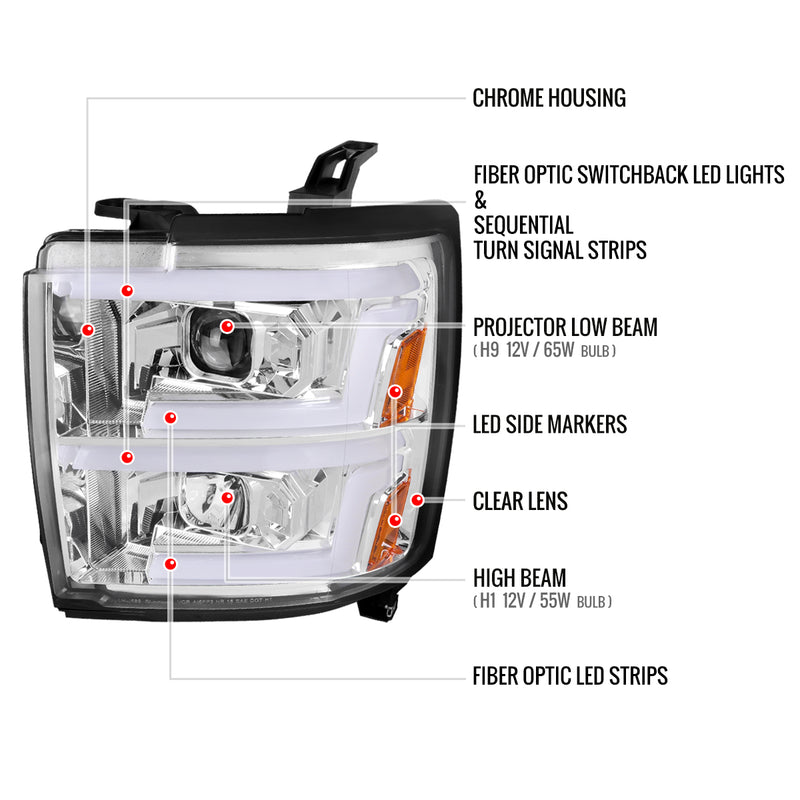 Spec-D 15-19 Chevrolet Silverado 2500Hd 3500Hd Projector Headlights Chrome Housing Clear Lens 2LHP-SIV1525-SQ-TM