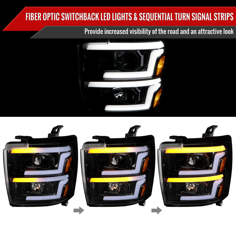 Spec-D 15-19 Chevrolet Silverado 2500Hd 3500Hd Projector Headlights Gloss Black Housing Smoked Lens 2LHP-SIV1525G-SQ-TM