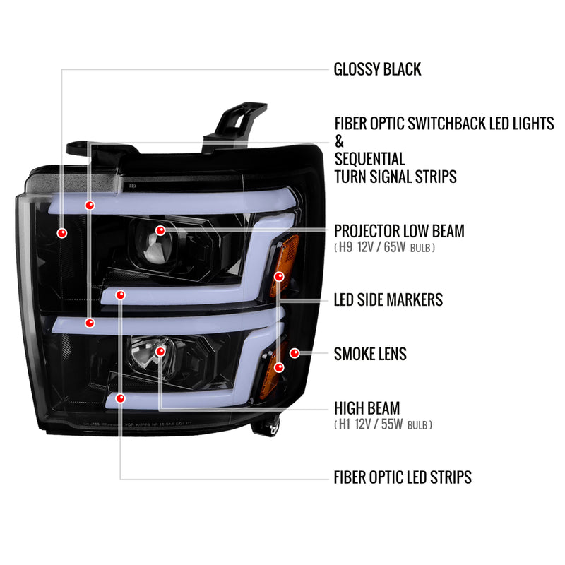 Spec-D 15-19 Chevrolet Silverado 2500Hd 3500Hd Projector Headlights Gloss Black Housing Smoked Lens 2LHP-SIV1525G-SQ-TM