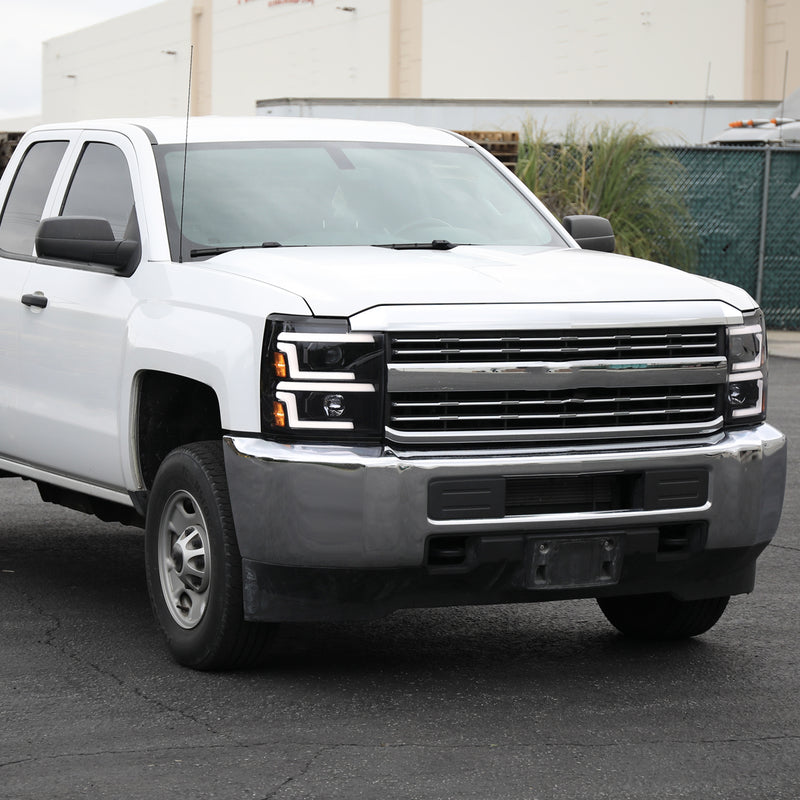 Spec-D 15-19 Chevrolet Silverado 2500Hd 3500Hd Projector Headlights Gloss Black Housing Smoked Lens 2LHP-SIV1525G-SQ-TM