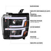 Spec-D 15-19 Chevrolet Silverado 2500Hd 3500Hd Projector Headlights Matte Black Housing Clear Lens 2LHP-SIV1525JM-SQ-TM