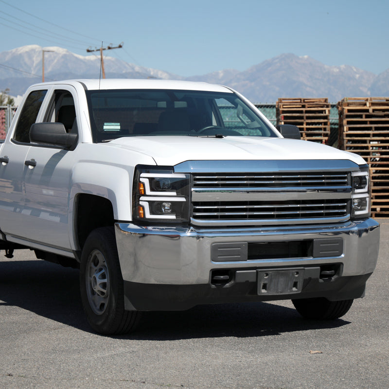 Spec-D 15-19 Chevrolet Silverado 2500Hd 3500Hd Projector Headlights Matte Black Housing Clear Lens 2LHP-SIV1525JM-SQ-TM