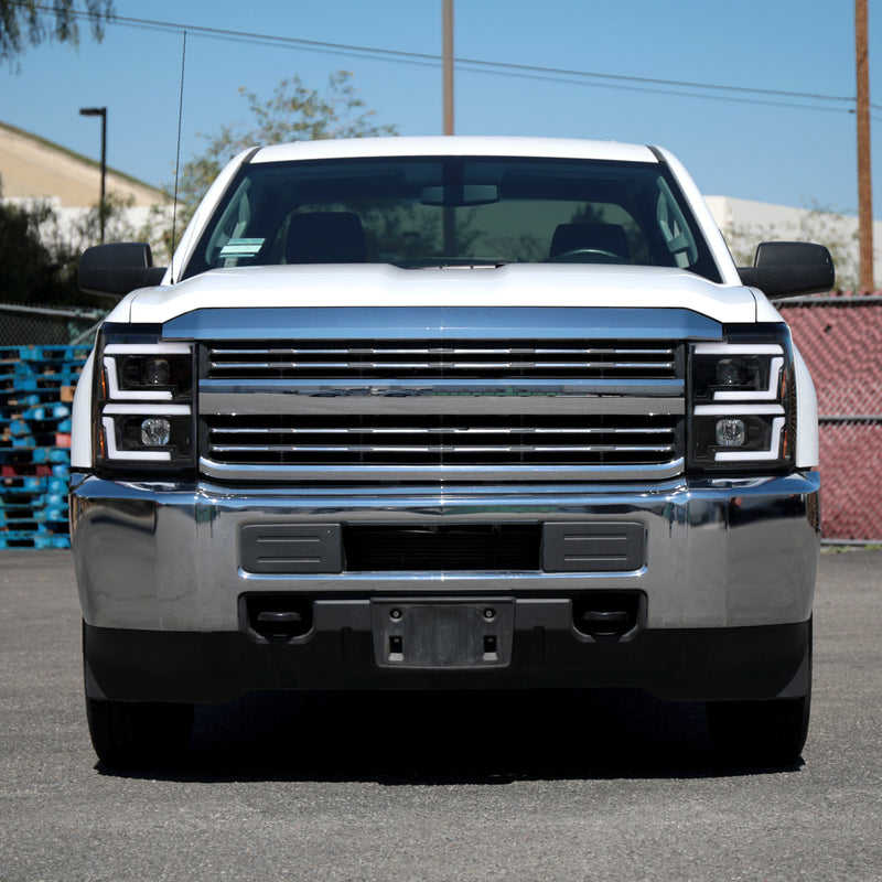 Spec-D 15-19 Chevrolet Silverado 2500Hd 3500Hd Projector Headlights Matte Black Housing Clear Lens 2LHP-SIV1525JM-SQ-TM