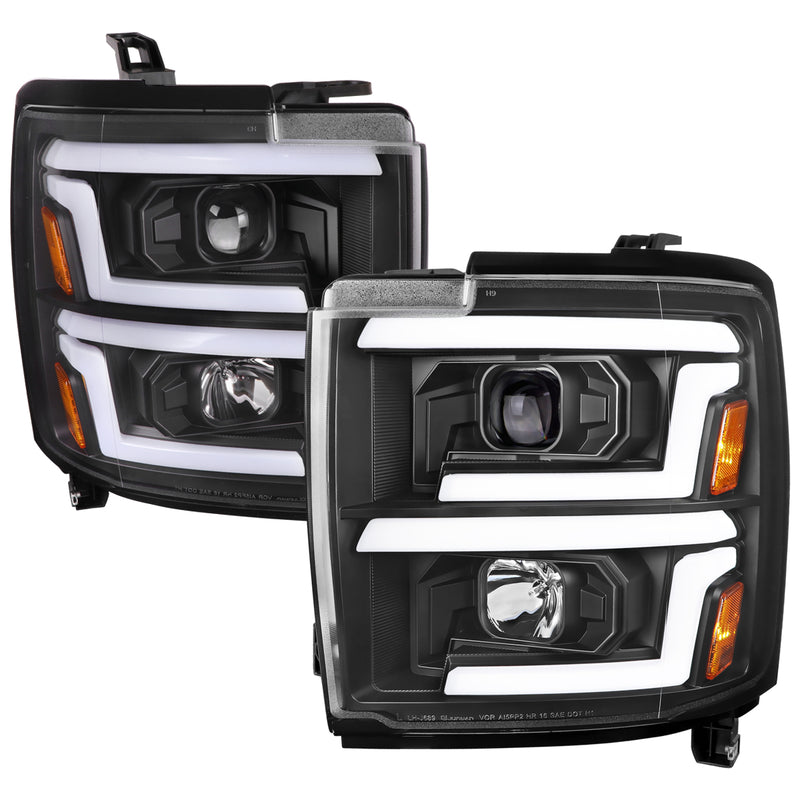 Spec-D 15-19 Chevrolet Silverado 2500Hd 3500Hd Projector Headlights Matte Black Housing Clear Lens 2LHP-SIV1525JM-SQ-TM