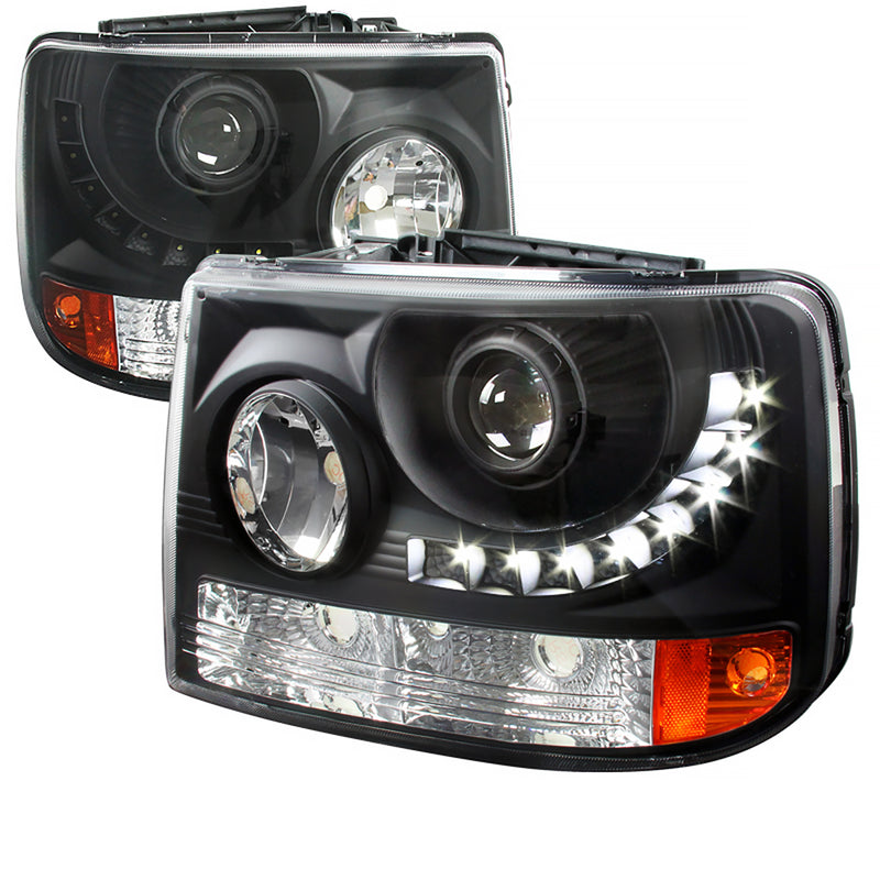 Spec-D 99-02 Chevrolet Silverado 1 Pc Projector Headlight - Black With Led (Only Fits With Spec-D Vertical Facelift Conversion Grill) 2LHP-SIV991PCJM-RS