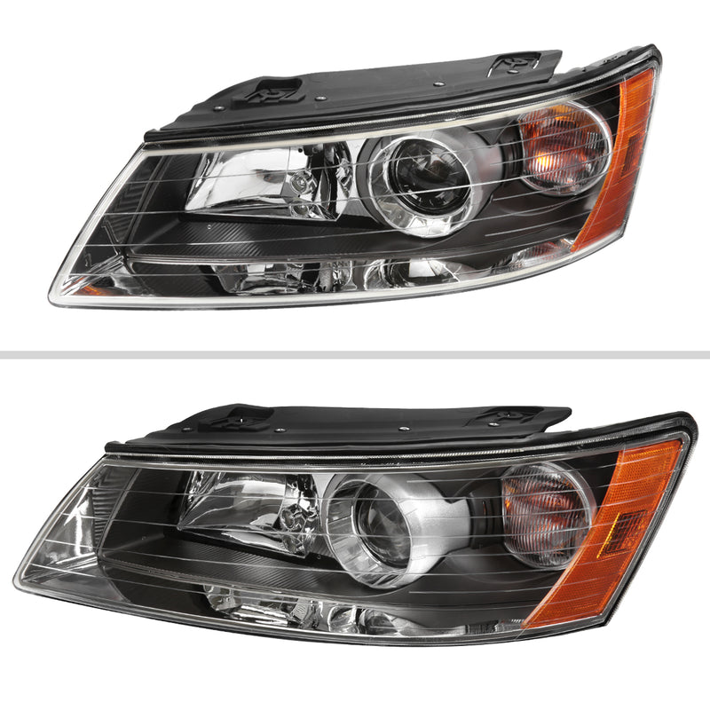 Spec-D 06-08 Hyundai Sonata Projector Headlights Black Housing Clear Lens - Turn Signal Bulbs Included 2LHP-SON06-GO