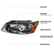 Spec-D 06-08 Hyundai Sonata Projector Headlights Black Housing Clear Lens - Turn Signal Bulbs Included 2LHP-SON06-GO