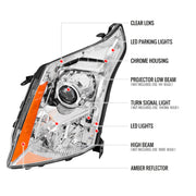 Spec-D 10-16 Cadillac Srx Oe Projector Headlights Chrome Housing Clear Lens With Amber Reflector - Uses Stock Bulbs - Halogen Models Only 2LHP-SRX10-RO