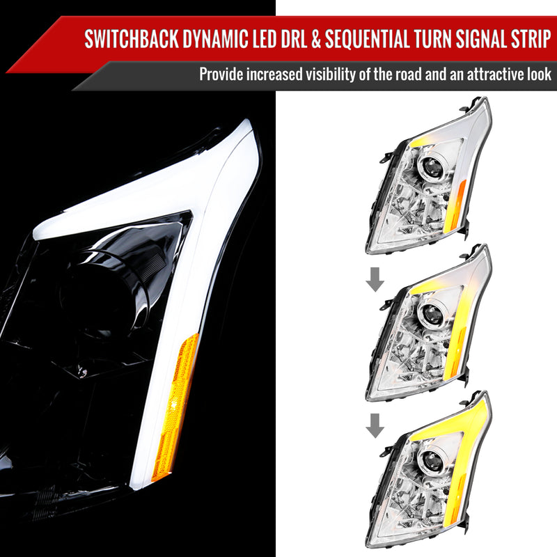 Spec-D 10-16 Cadillac Srx Led Bar Headlights Chrome Housing Clear Lens With Sequential Turn Signal And Breathing Light Effect - Uses Stock H11 Bulb 2LHP-SRX10-SQ-RS