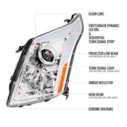 Spec-D 10-16 Cadillac Srx Led Bar Headlights Chrome Housing Clear Lens With Sequential Turn Signal And Breathing Light Effect - Uses Stock H11 Bulb 2LHP-SRX10-SQ-RS