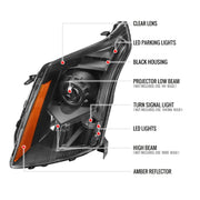 Spec-D 10-16 Cadillac Srx Oe Projector Headlights Black Housing Clear Lens With Amber Reflector - Uses Stock Bulbs - Halogen Models Only 2LHP-SRX10JM-RO