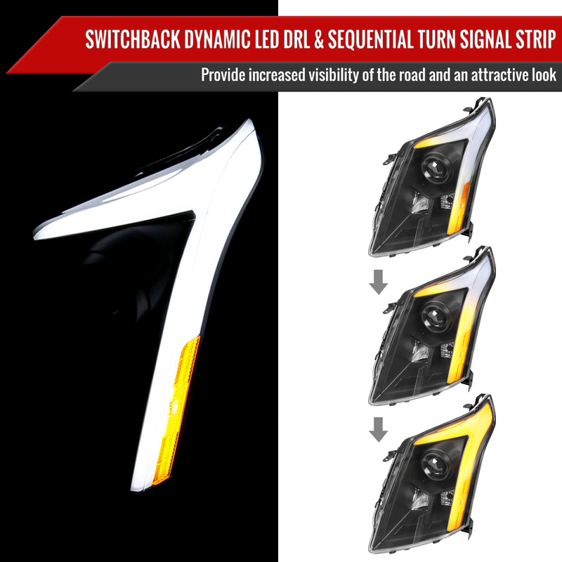 Spec-D 10-16 Cadillac Srx Led Bar Headlights Black Housing Clear Lens With Sequential Turn Signal And Breathing Light Effect - Uses Stock H11 Bulb 2LHP-SRX10JM-SQ-RS