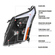 Spec-D 10-16 Cadillac Srx Led Bar Headlights Black Housing Clear Lens With Sequential Turn Signal And Breathing Light Effect - Uses Stock H11 Bulb 2LHP-SRX10JM-SQ-RS