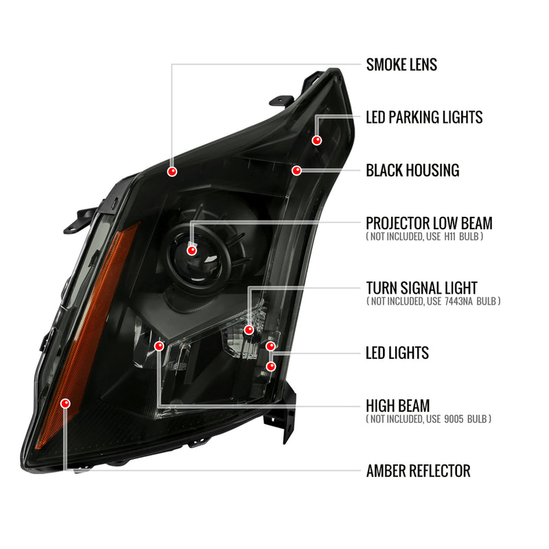 Spec-D 10-16 Cadillac Srx Oe Halogen Projector Headlights Black Housing Smoked Lens Amber Reflector - Uses Stock Bulbs 2LHP-SRX10SM-RO