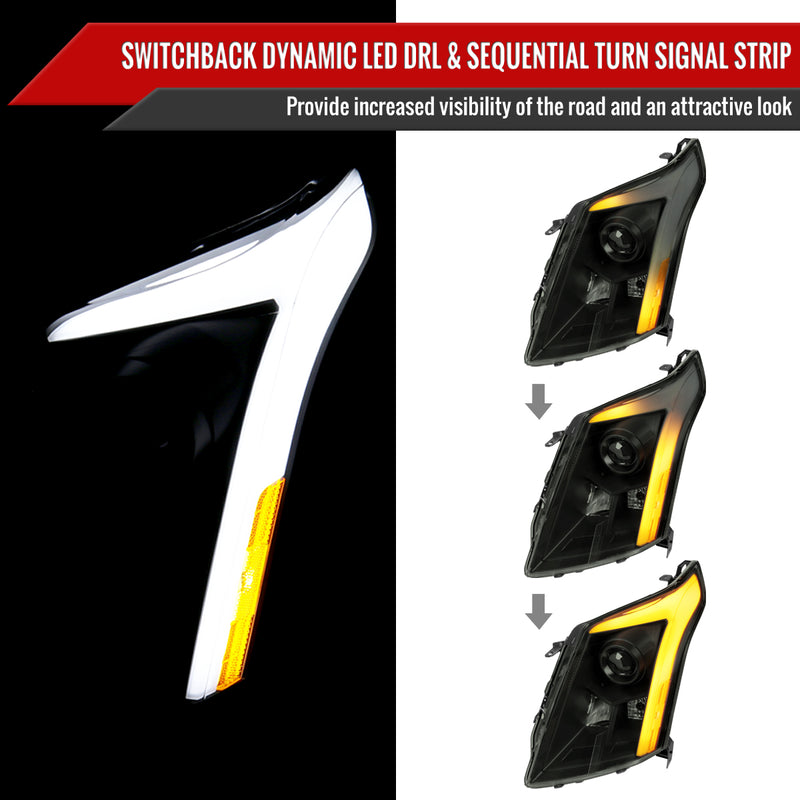 Spec-D 10-16 Cadillac Srx Led Bar Headlights Black Housing Smoked Lens With Sequential Turn Signal And Breathing Light Effect - Uses Stock H11 Bulb 2LHP-SRX10SM-SQ-RS