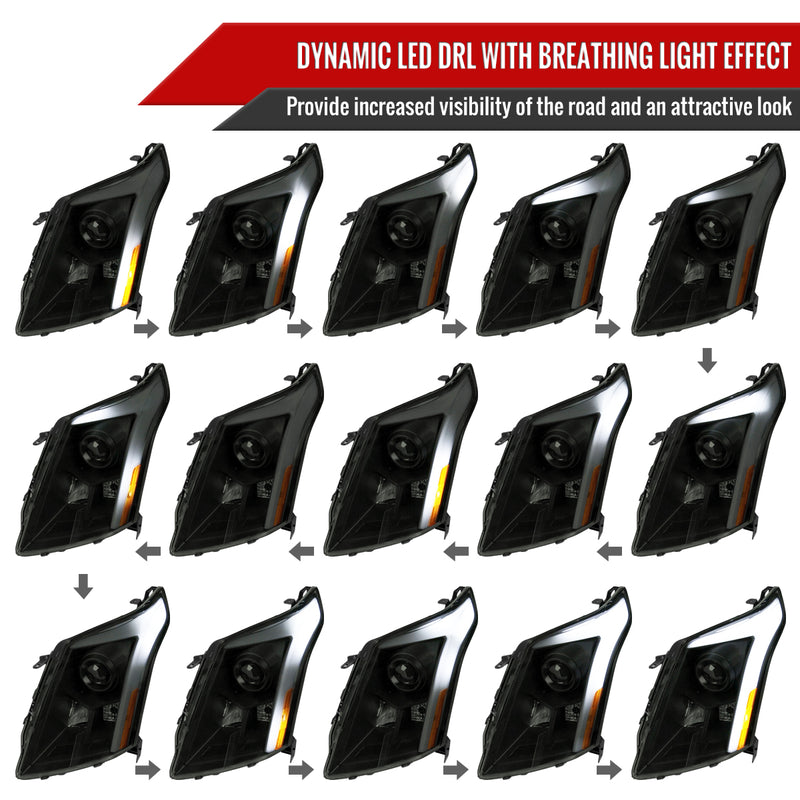 Spec-D 10-16 Cadillac Srx Led Bar Headlights Black Housing Smoked Lens With Sequential Turn Signal And Breathing Light Effect - Uses Stock H11 Bulb 2LHP-SRX10SM-SQ-RS