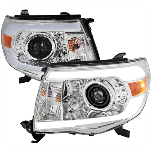 Spec-D 05-11 Toyota Tacoma Drl Led Bar Projector Headlight Chrome Housing Clear Lens - High And Low Beam Bulb Not Included 2LHP-TAC06-G3-GO