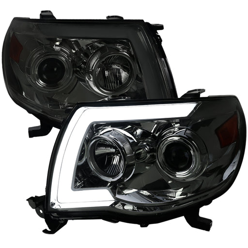 Spec-D 05-11 Toyota Tacoma Led Light Bar Projector Headlight With Sequential Signal Smoke Lens 2LHP-TAC06G-SQ-RS