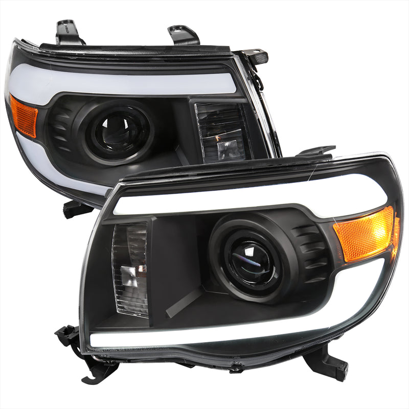 Spec-D 05-11 Toyota Tacoma Drl Led Bar Projector Headlight Matte Black Housing Clear Lens - High And Low Beam Bulb Not Included 2LHP-TAC06JM-G3-GO