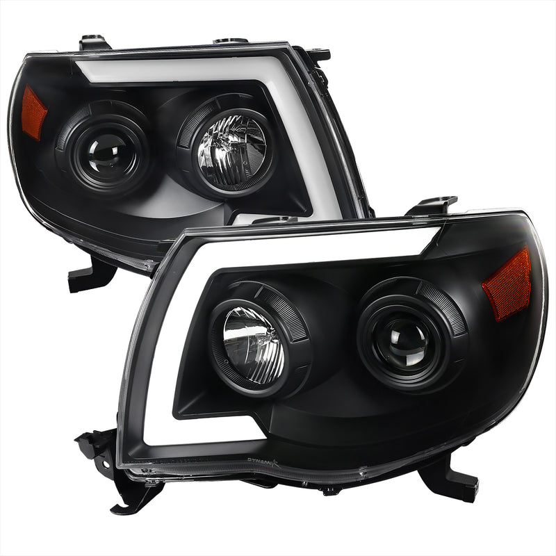 Spec-D 05-11 Toyota Tacoma Led Light Bar Projector Headlight With Sequential Signal Matte Black 2LHP-TAC06JM-SQ-RS