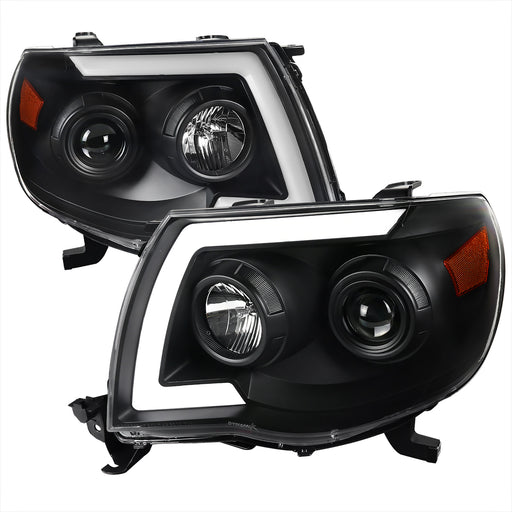 Spec-D 05-11 Toyota Tacoma Led Light Bar Projector Headlight With Sequential Signal Matte Black 2LHP-TAC06JM-SQ-RS
