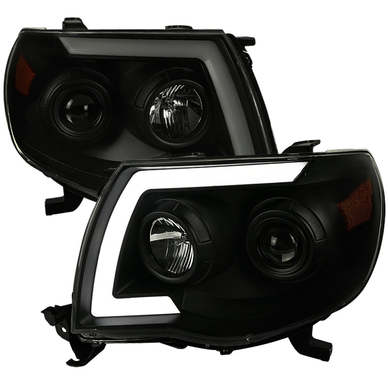 Spec-D 05-11 Toyota Tacoma Led Light Bar Projector Headlight With Sequential Signal Black Smoke 2LHP-TAC06SM-SQ-RS