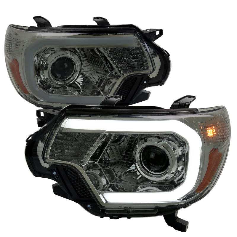 Spec-D 12-15 Toyota Tacoma Oe Retrofit Projector Headlights With Led Bar Chrome Housing And Smoked Lens 2LHP-TAC12G-G3-GO