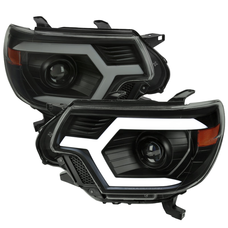 Spec-D 12-15 Toyota Tacoma Projector Headlights With Matte Black Housing Smoked Lens And Amber Reflector And Sequential Turn Signal 2LHP-TAC12SM-SQ-RS