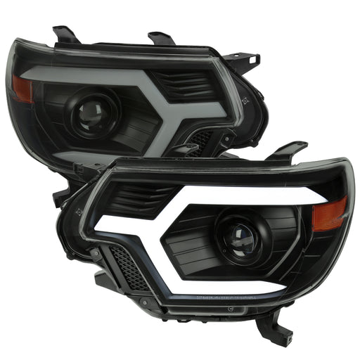 Spec-D 12-15 Toyota Tacoma Projector Headlights With Matte Black Housing Smoked Lens And Amber Reflector And Sequential Turn Signal 2LHP-TAC12SM-SQ-RS