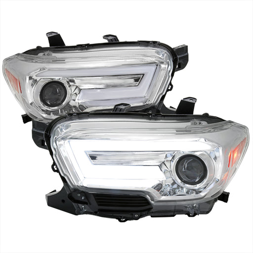 Spec-D 16-21 Toyota Tacoma Projector Headlights With Sequential Turn Signal Chrome Housing And Smoked Lens And Amber Reflectors 2LHP-TAC16-SQ-RS
