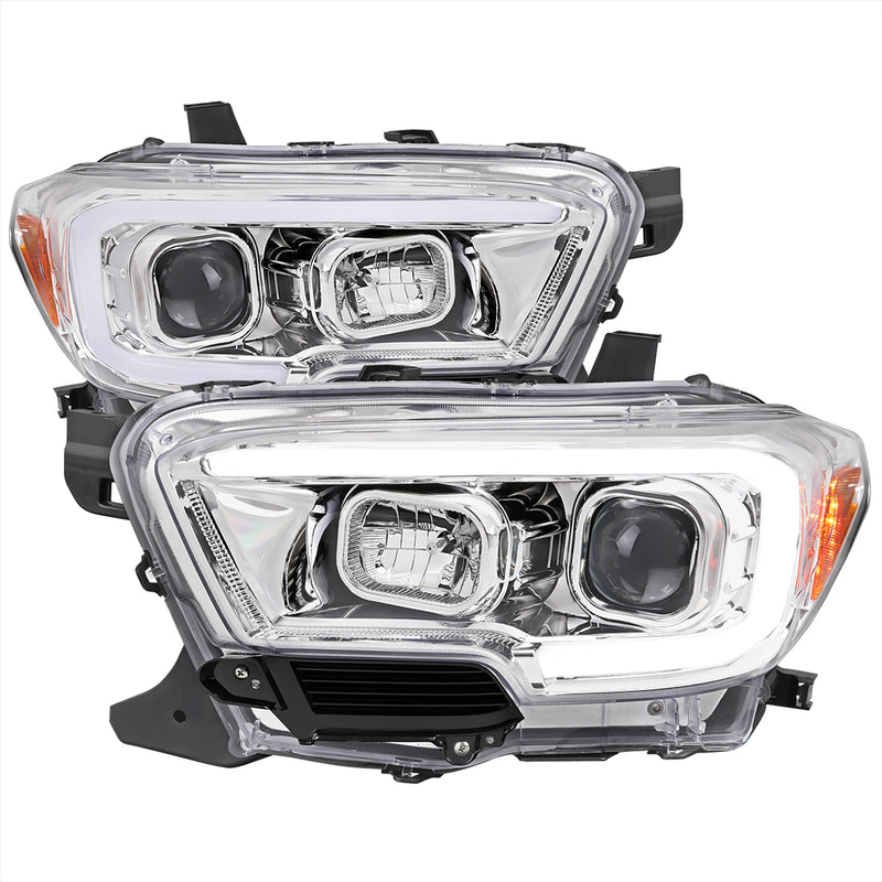 Spec-D 16-23 Toyota Tacoma Projector Headlights With Drl Led Bar Chrome Housing Clear Lens - Switchback Turn Signal (For Factory Halogen Headlights Models W O Led Daytime Running Only) 2LHP-TAC16-TM
