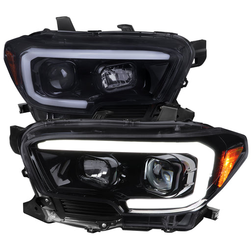 Spec-D 16-23 Toyota Tacoma Projector Headlights With Drl Led Bar Glossy Black Housing Smoked Lens - Switchback Turn Signal (For Factory Halogen Headlights Models W O Led Daytime Running Only) 2LHP-TAC16G-TM