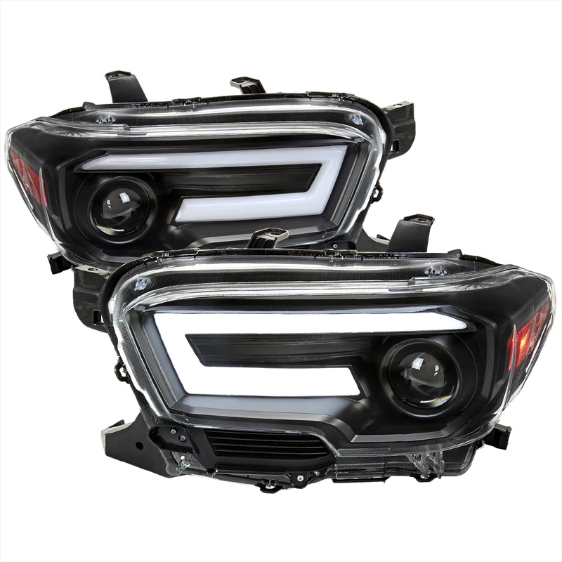 Spec-D 16-21 Toyota Tacoma Projector Headlights With Sequential Turn Signal Black Housing And Clear Lens And Amber Reflectors 2LHP-TAC16JM-SQ-RS