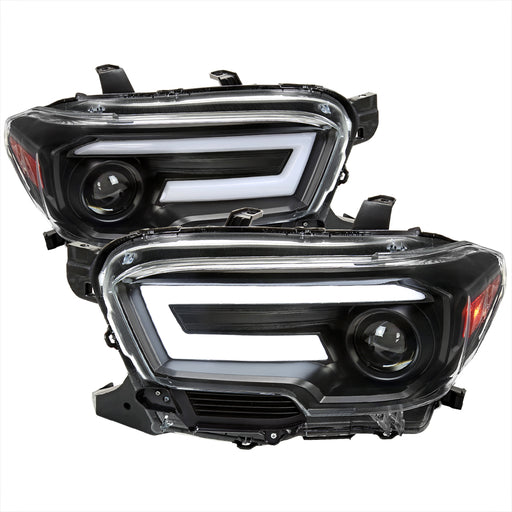 Spec-D 16-21 Toyota Tacoma Projector Headlights With Sequential Turn Signal Black Housing And Clear Lens And Amber Reflectors 2LHP-TAC16JM-SQ-RS