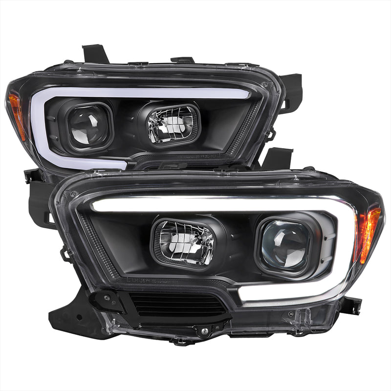 Spec-D 16-23 Toyota Tacoma Projector Headlights With Drl Led Bar Matte Black Housing Clear Lens - Switchback Turn Signal (For Factory Halogen Headlights Models W O Led Daytime Running Only) 2LHP-TAC16JM-TM