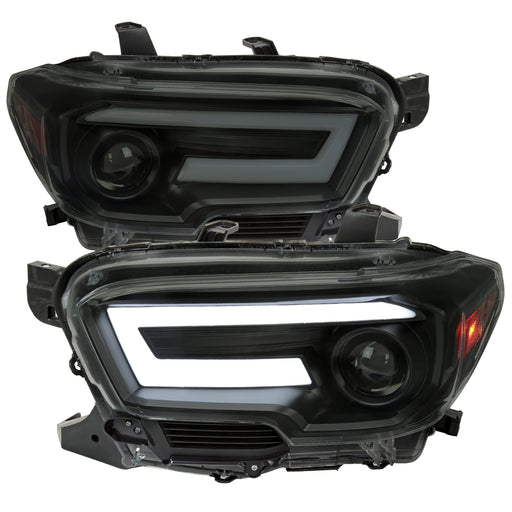 Spec-D 16-21 Toyota Tacoma Projector Headlights With Sequential Turn Signal Black Housing And Smoked Lens And Amber Reflectors 2LHP-TAC16SM-SQ-RS