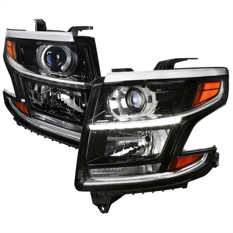 Spec-D 15-18 Chevrolet Tahoe Projector Headlight With Led Stripe Matte Black 2LHP-TAH15JM-GO