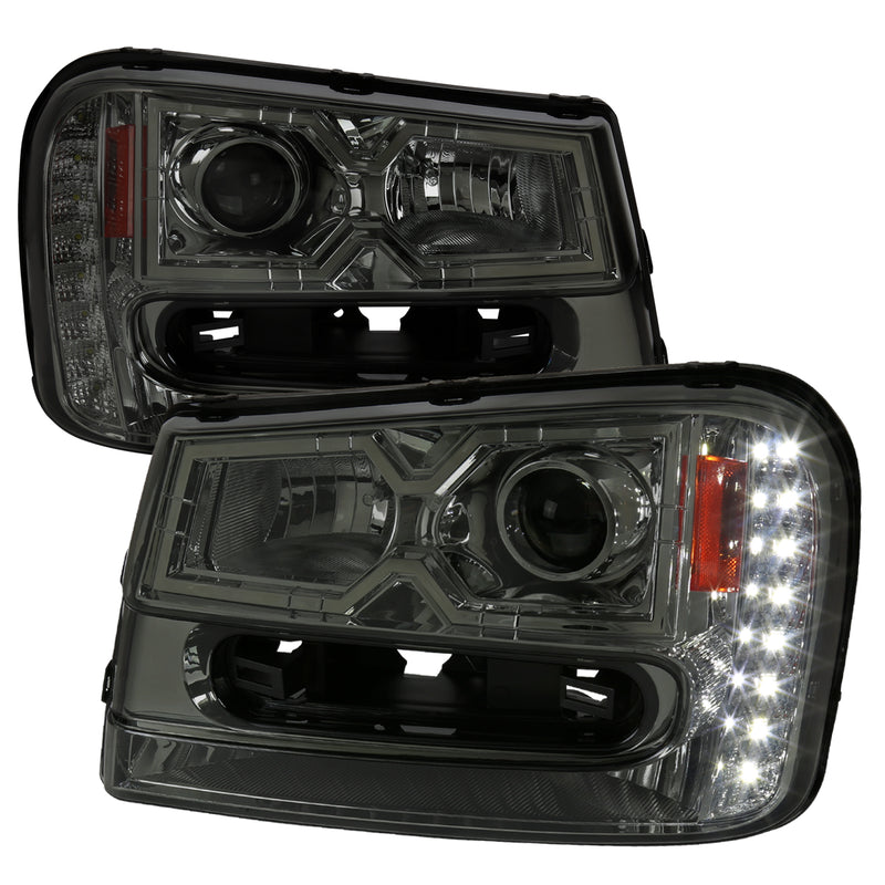 Spec-D 02-09 Chevrolet Trailblazer Projector Headlights- Smoke 2LHP-TBLZ02G-V2-RS