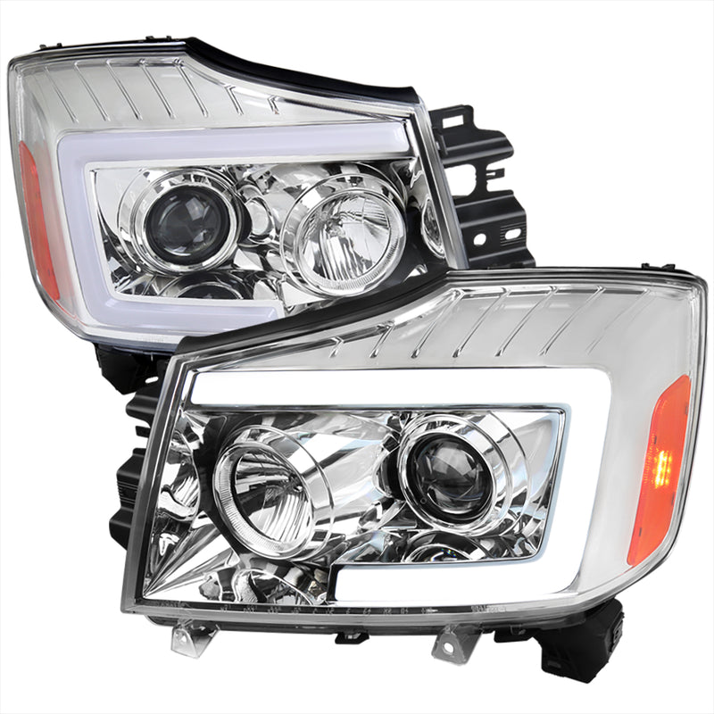 Spec-D 04-15 Nissan Titan Projector Head Lights With Chrome Housing And Amber Reflectors 2LHP-TIT04-SQ-RS