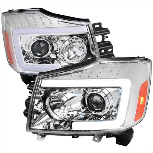Spec-D 04-15 Nissan Titan Projector Head Lights With Chrome Housing And Amber Reflectors 2LHP-TIT04-SQ-RS