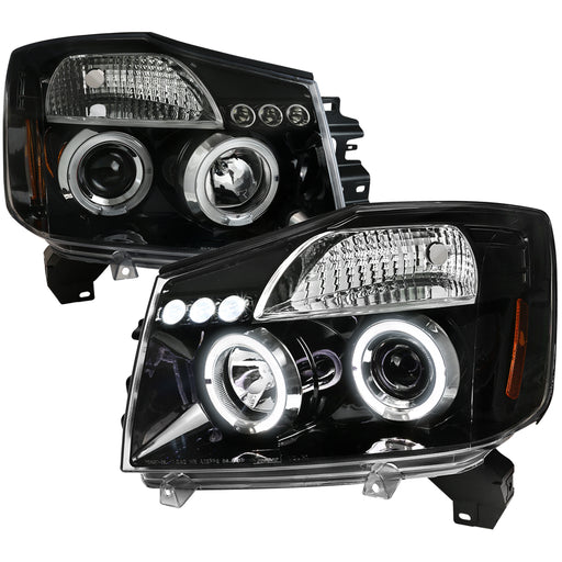 Spec-D 04-15 Nissan Titan Dual Halo Led Pro Headlights 2LHP-TIT04BK-TM
