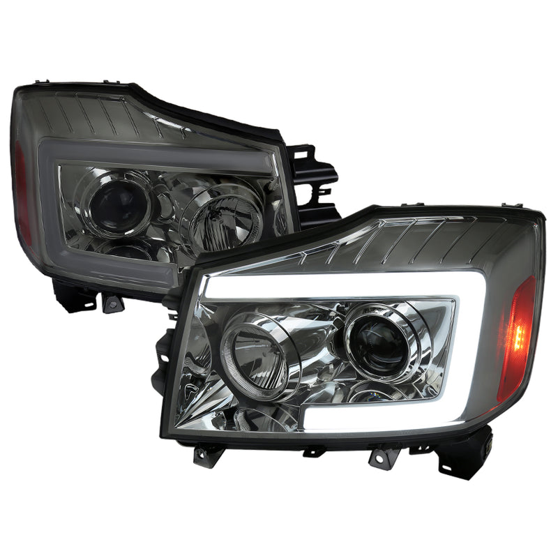 Spec-D 04-15 Nissan Titan Projector Head Lights With Chrome Housing And Smoke Lens 2LHP-TIT04G-SQ-RS