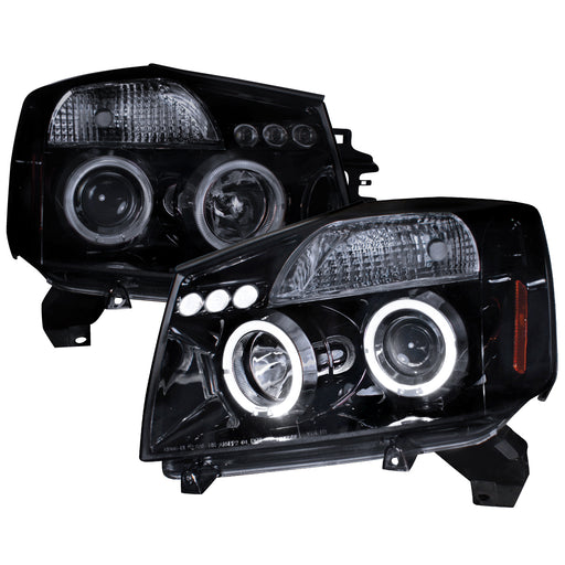 Spec-D 04-07 Nissan  Titan  Halo Projector Headlight Gloss Black Housing Smoke Lens  2LHP-TIT04G-TM