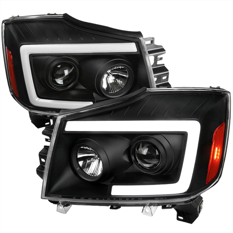 Spec-D 04-15 Nissan Titan 2004-2007 Armada Projector Headlights With Amber Corners And Sequential Turn Signal - Matte Black Housing And Clear Lens 2LHP-TIT04JM-SQ-RS