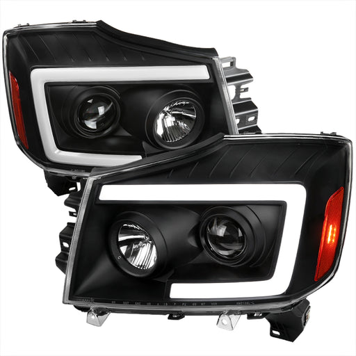 Spec-D 04-15 Nissan Titan 2004-2007 Armada Projector Headlights With Amber Corners And Sequential Turn Signal - Matte Black Housing And Clear Lens 2LHP-TIT04JM-SQ-RS