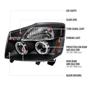 Spec-D 04-07 Nissan Armada Halo Led Projector Black 2LHP-TIT04JM-TM