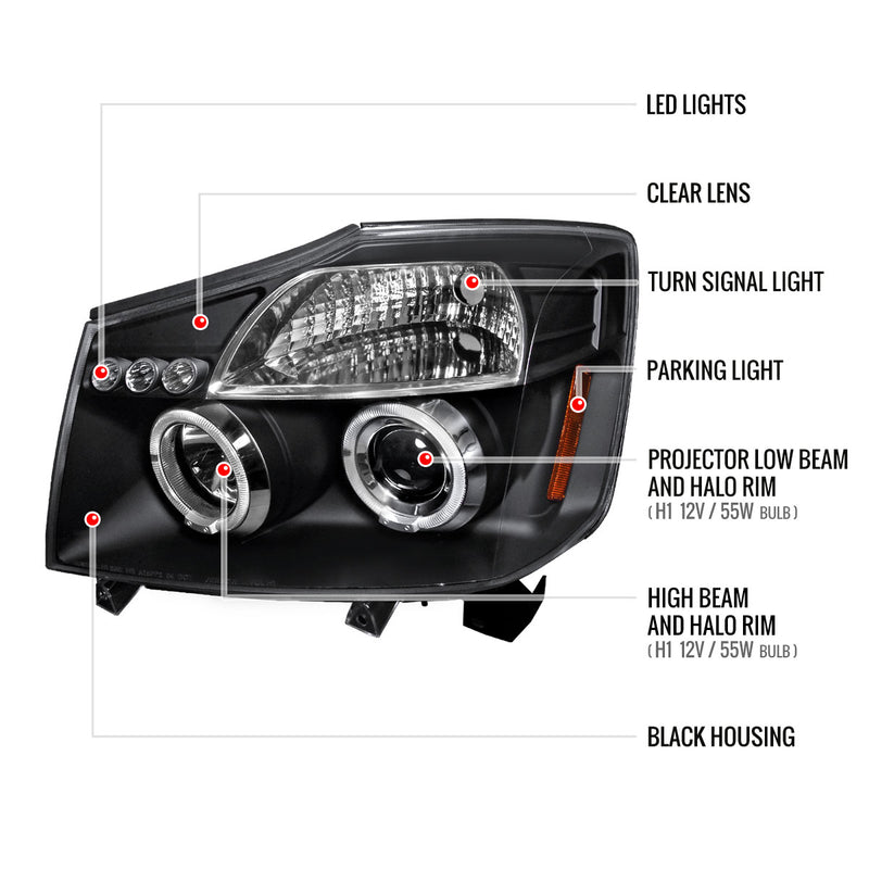Spec-D 04-07 Nissan Armada Halo Led Projector Black 2LHP-TIT04JM-TM
